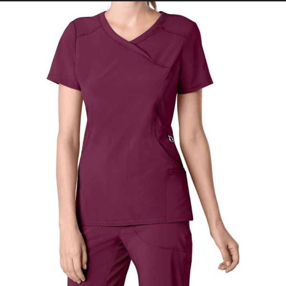 Cherokee Wine Mock Wrap Top Scrubs Size XS
